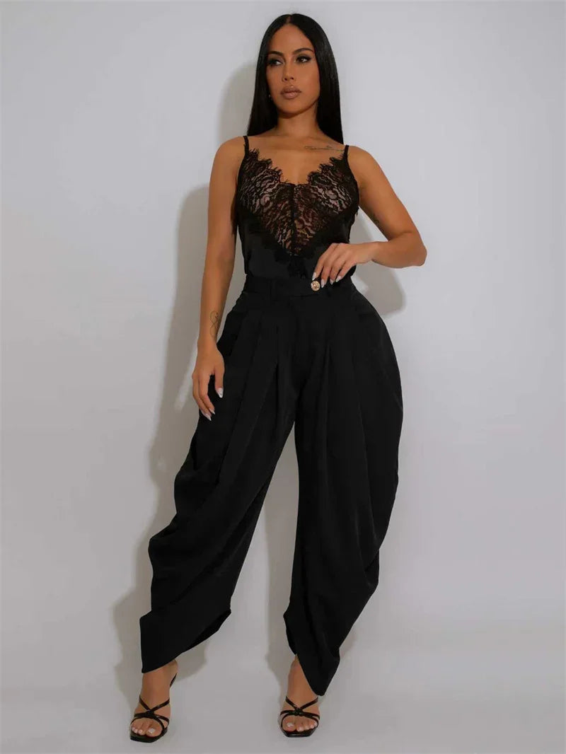 Doyerl Solid Elegant Pants for Woman Clothing Vintage High Waist Button Fly Pleated Ankle-length Ladies Trousers Pantalon Femme