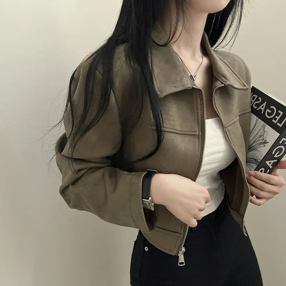 Korean Chic Suede Zipper Jacket