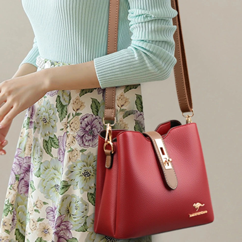 3-Layer Large Capacity Leather Crossbody Bag