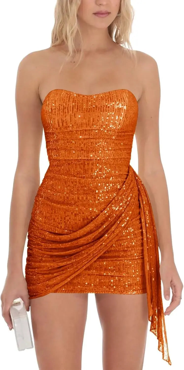 Sparkly Sequin Homecoming Dresses for Teens 2025 Short Strapless Prom Dress Corset Bodycon Cocktail Party Gown Graduation Dress