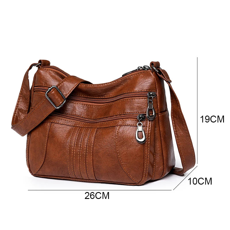 Solid Color Leather Shoulder Crossbody Bag