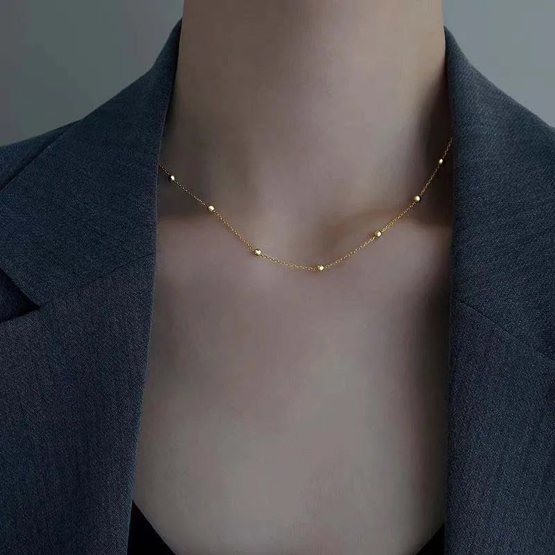 Silver Round Bead Choker Necklace