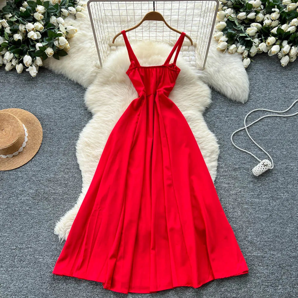 Vintage sexy split Ruched Dress Chic Summer Beach fairycore Vestidos Vacation women clothing ceremony dresses
