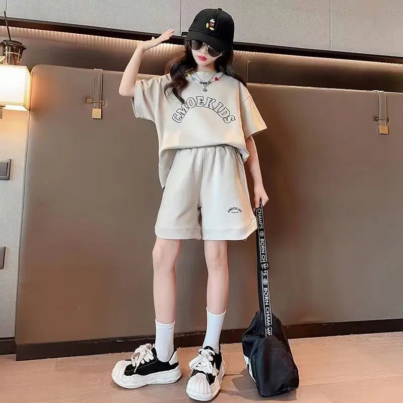 Girls' Letter T-Shirt & Half Pants Set
