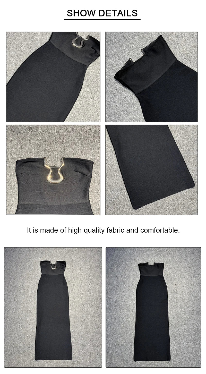 Elegant Strapless Black Long Bandage Dress