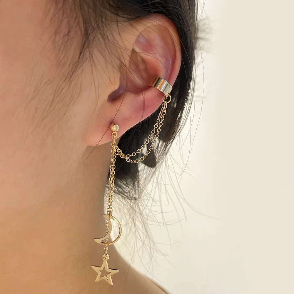 Vintage Star Moon Pendant Dangle Earrings