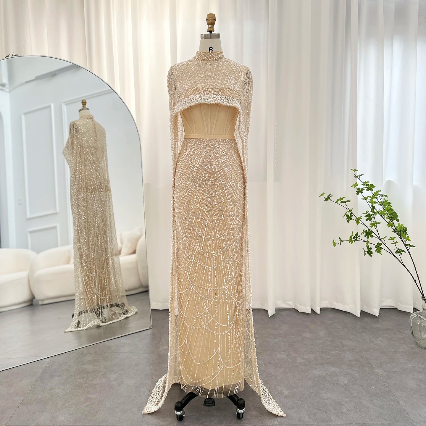 Sharon Said Luxury Pearls Dubai Champagne Evening Dresses