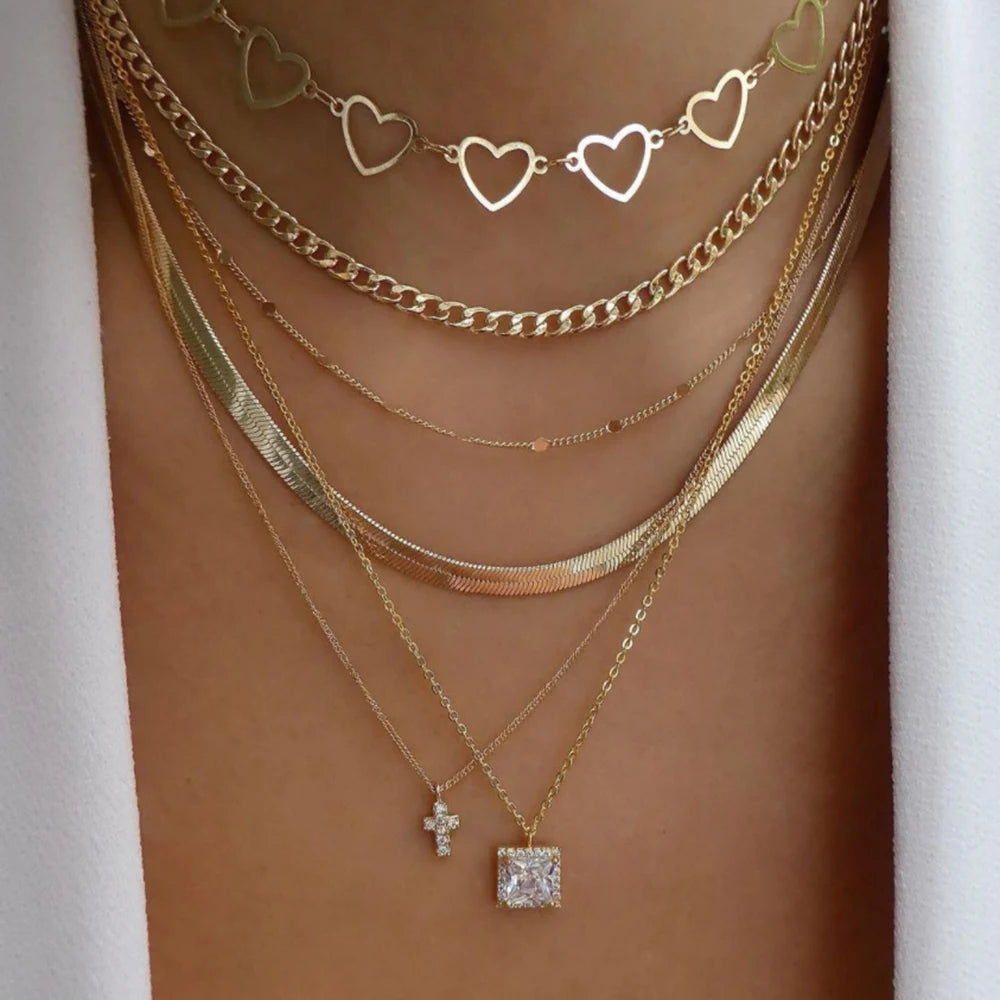 Boho Gold Multi-Layer Crystal Necklace