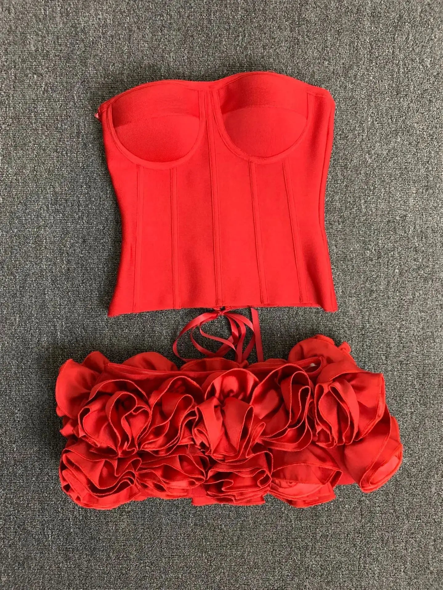 Women Red Bodycon Mini Bandage Outfits Club Party Strapless