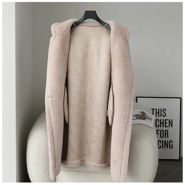 Winter Jacket Women Long Coat Wool Woven Fabric Thick Warm