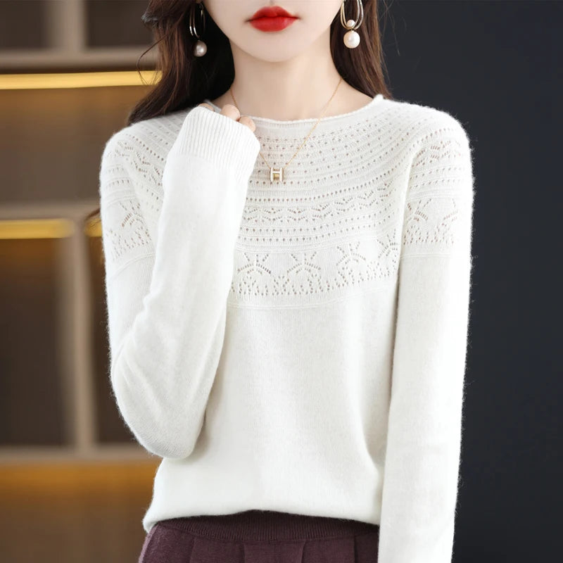 100% Merino Wool Round Neck Sweater for Women