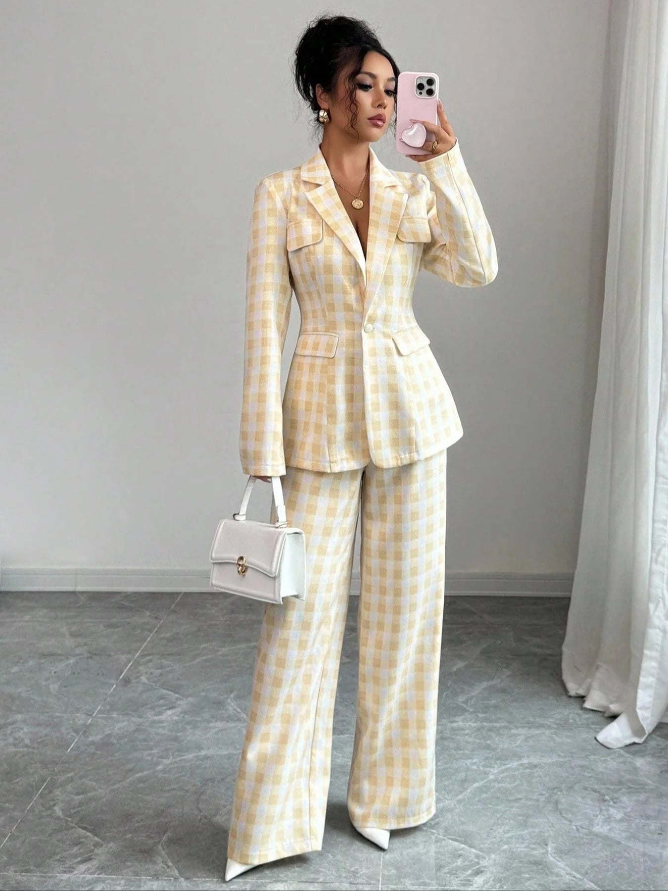 Women's Casual Business Suit Set Two-Piece, Regular Fit Woven Fabric, Plain Design for Fall & Winter Seasons