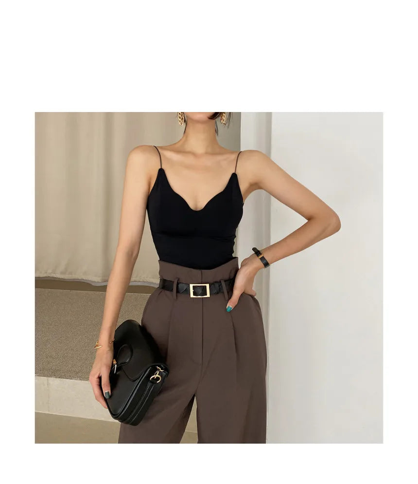Chic Retro Lapel ort One Button Suit Jaet High Waist Wide Leg Pants