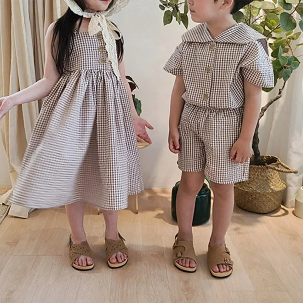 Brother & Sister Plaid Dress & Suit Set