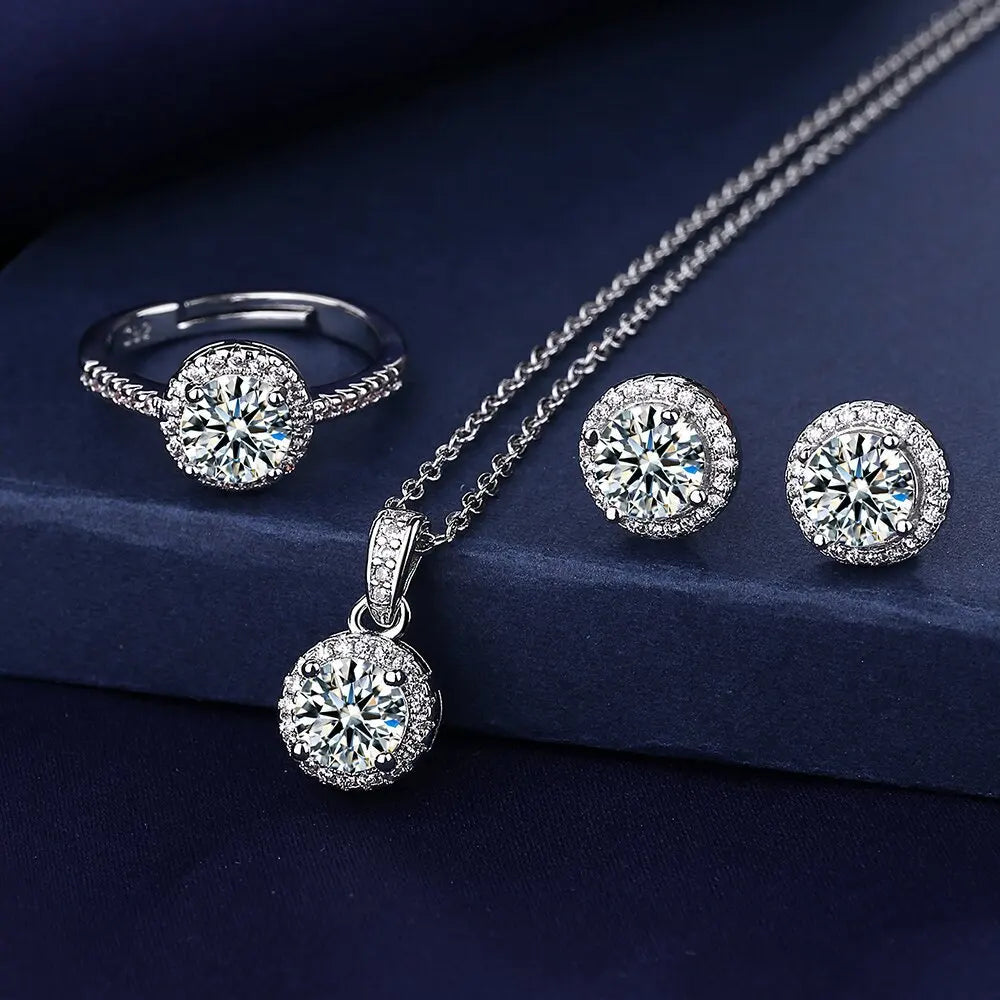 Solitaire Lab Diamond 925 Sterling Silver Bridal Set