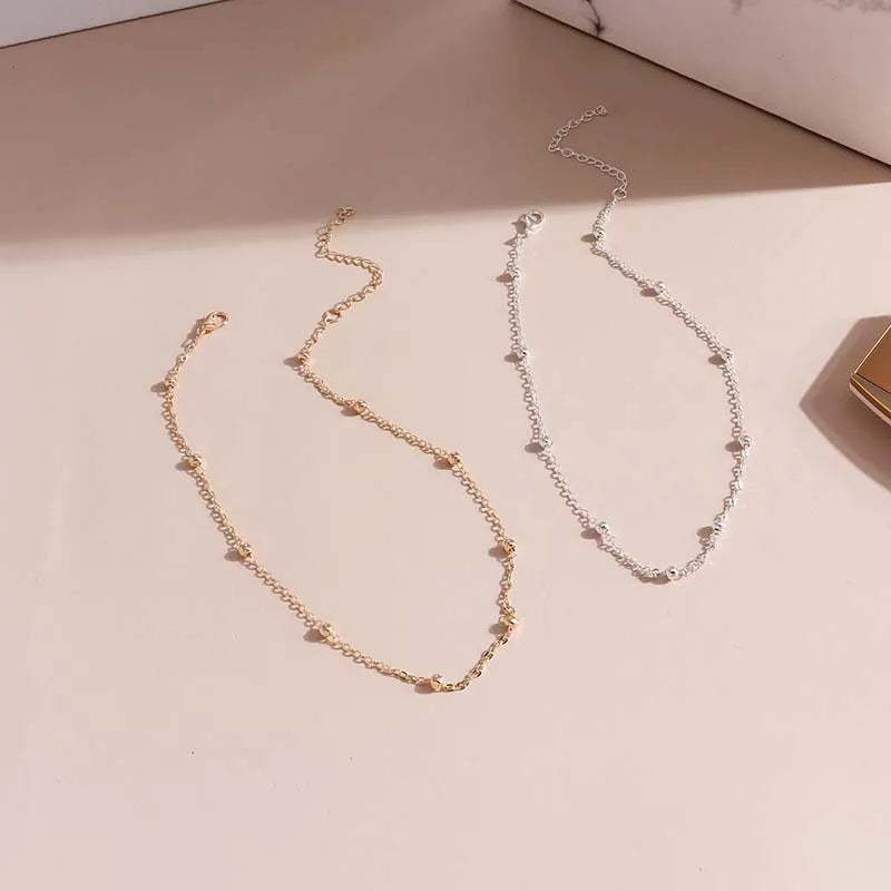 Silver Round Bead Choker Necklace