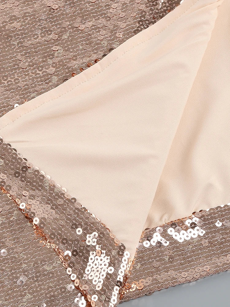 Autumn Women Sequins Two Piece Set Sexy Gold Long Sleeve