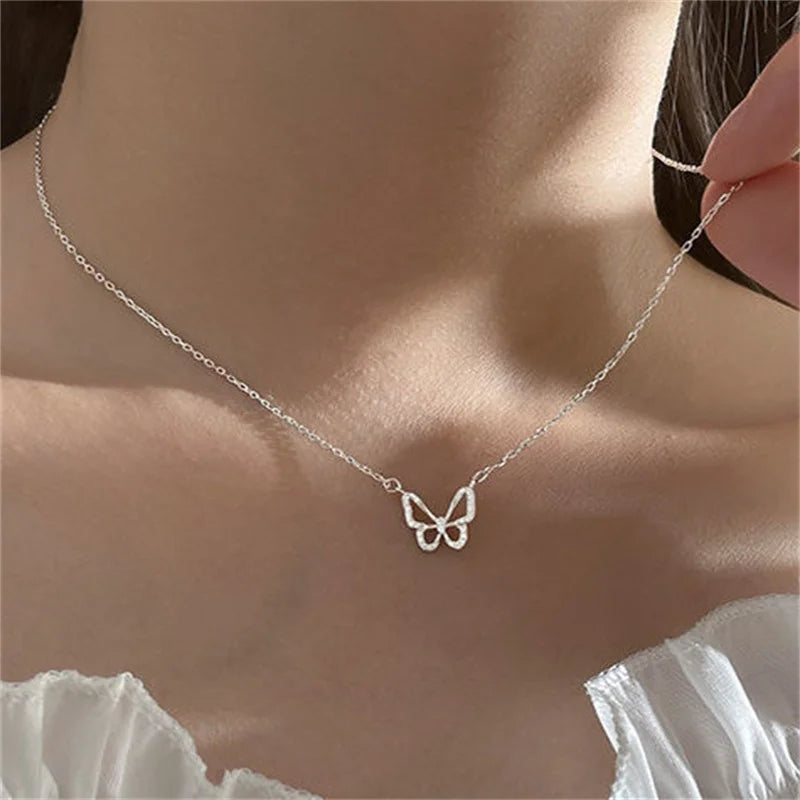 Shiny Double Layer Butterfly Necklace
