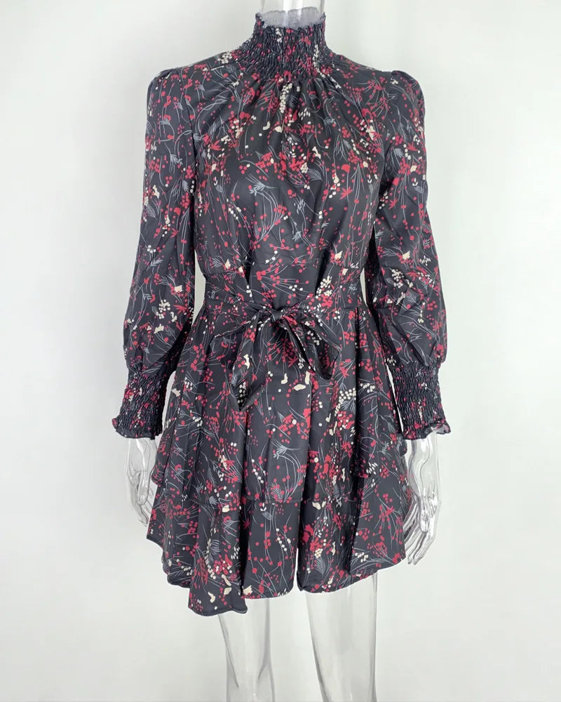Chiffon Ruffles Floral Print Dresses