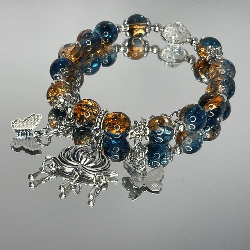 Fairy Butterfly Green Bead Tassel Bracelet