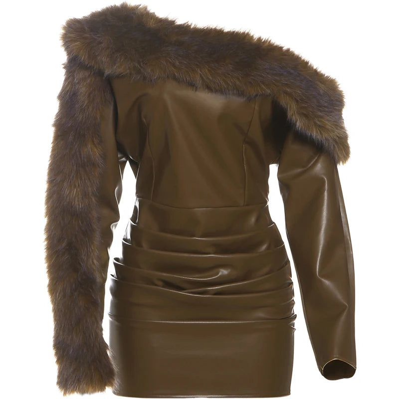 Nibber Furry Patchwork Mini Dresses