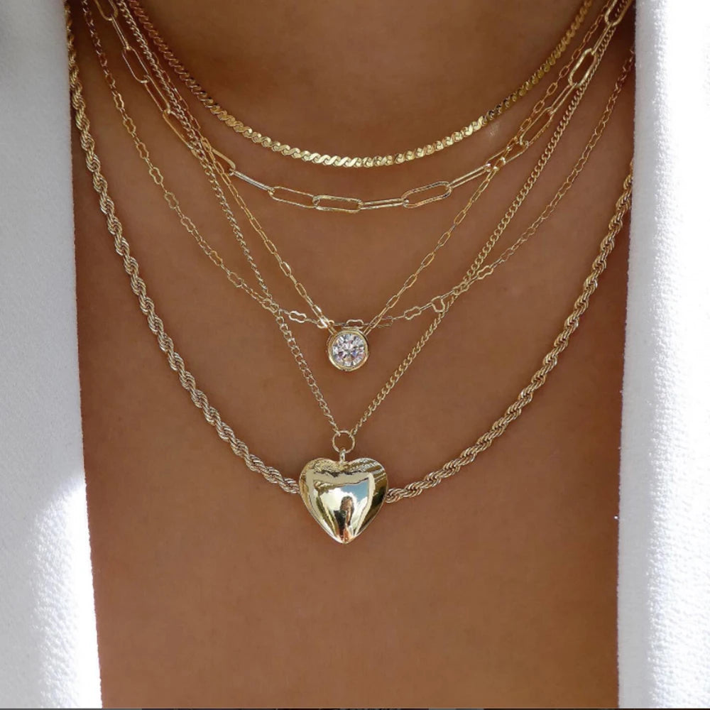 Boho Gold Multi-Layer Crystal Necklace