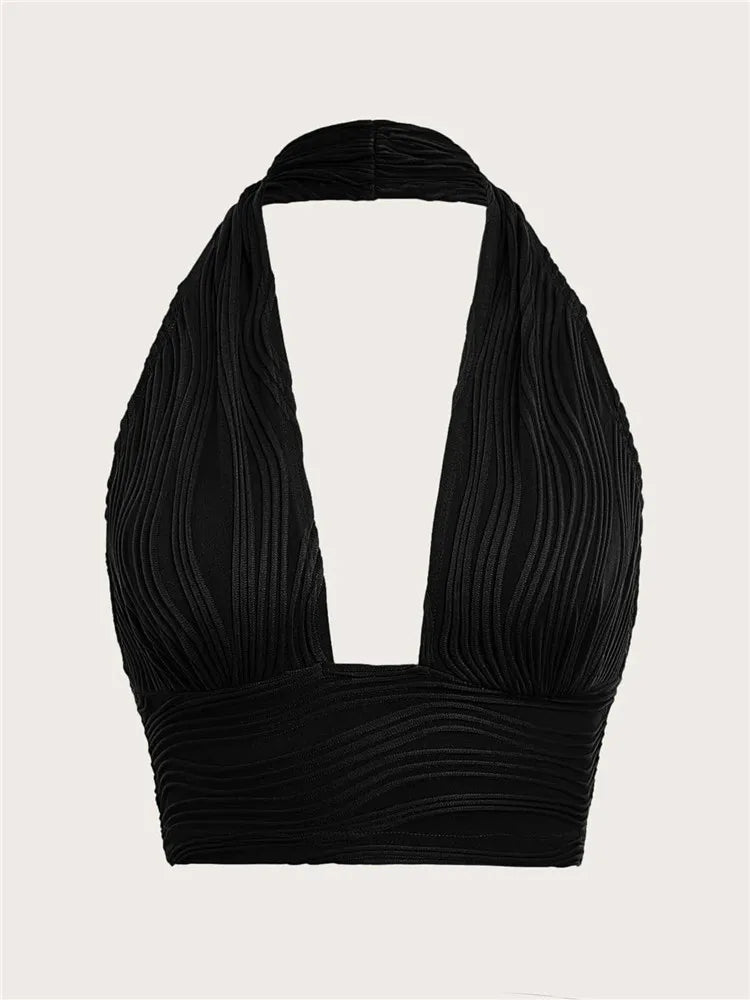 Green Backless Halter Crop Top