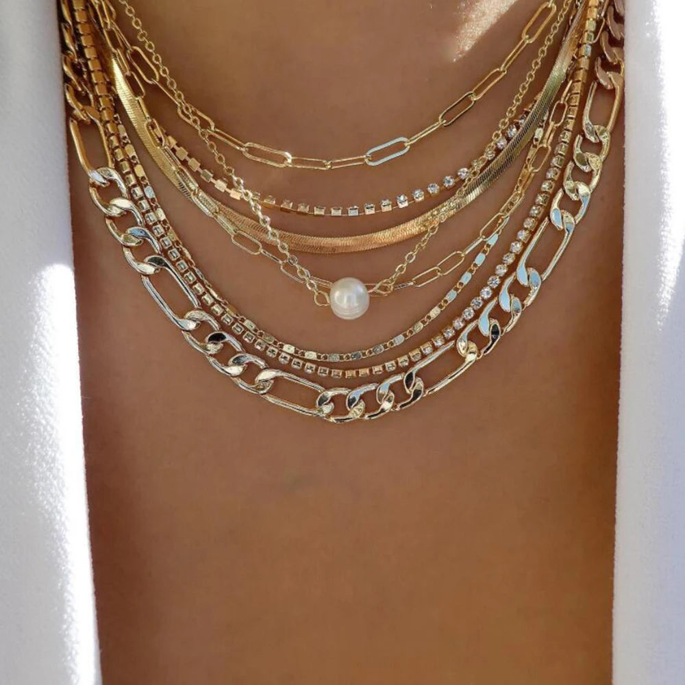 Boho Gold Multi-Layer Crystal Necklace