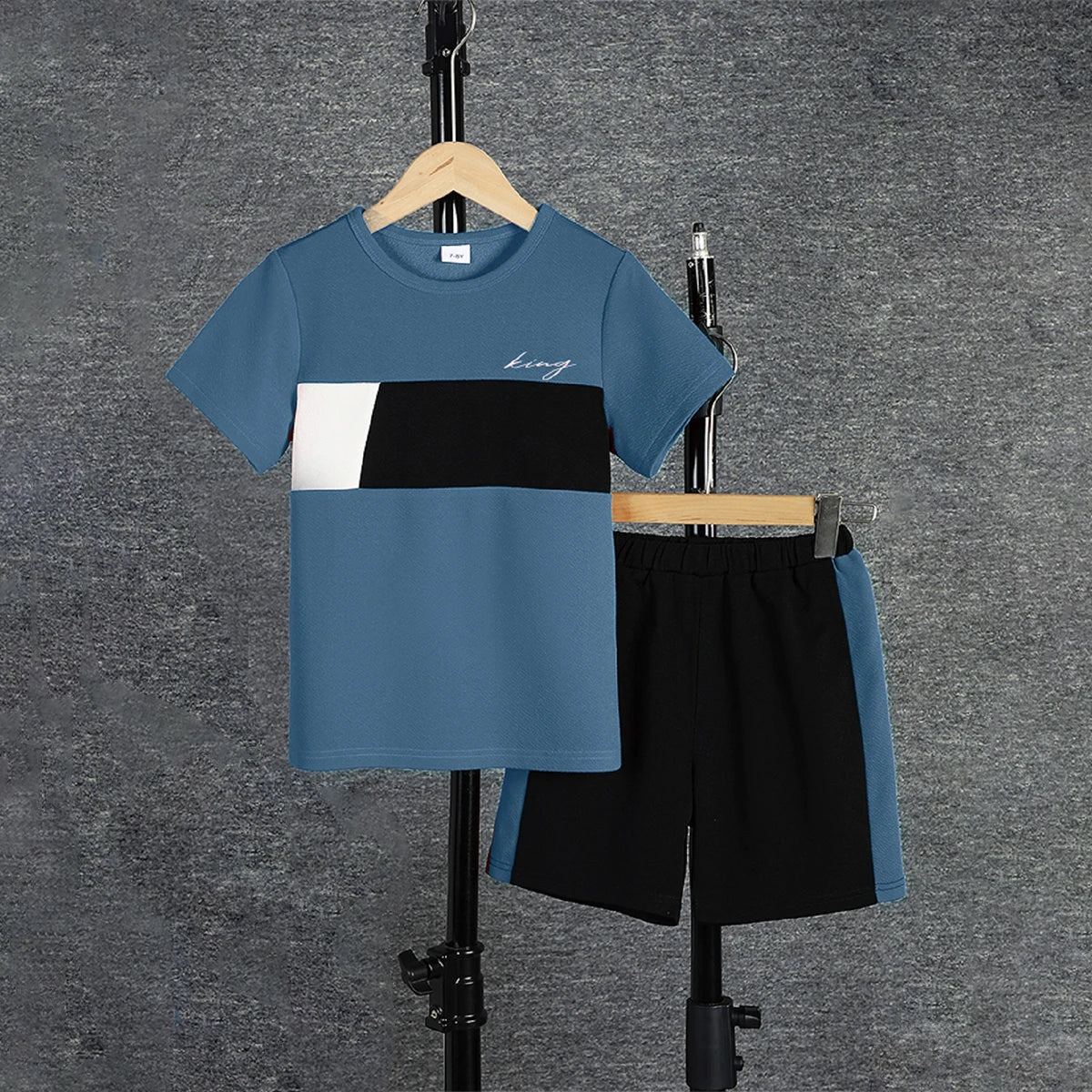 2pcs Boys Colorblock T-shirt & Shorts Set