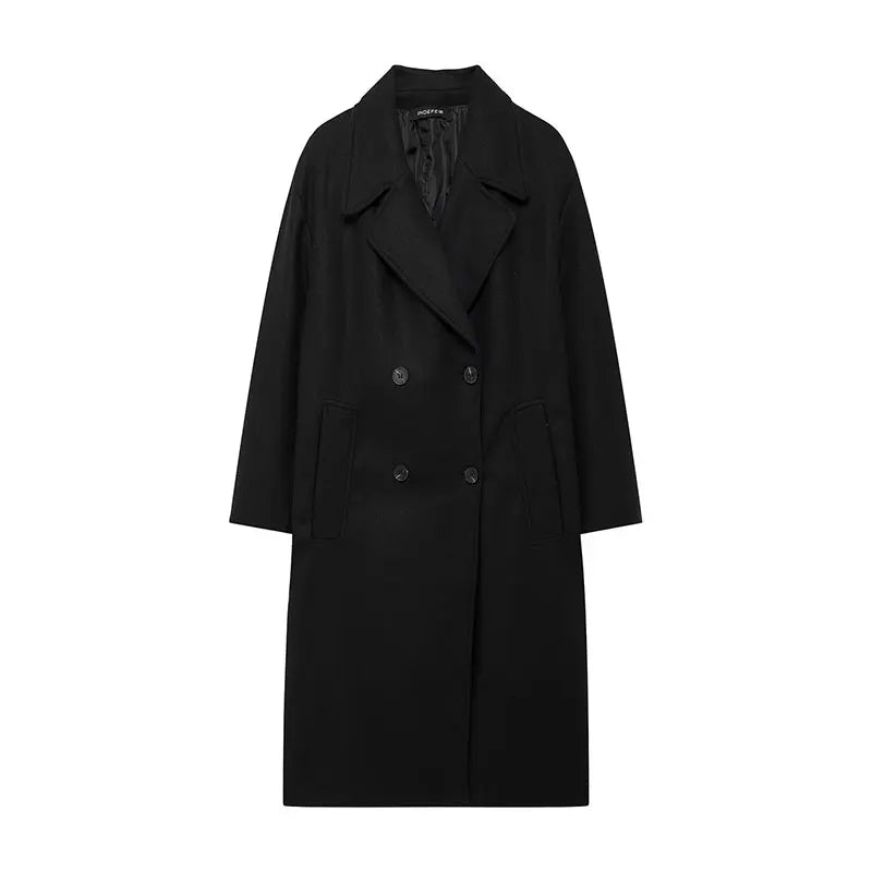Winter Coat For Women 2024 Solid Lapel Double Breasted Long