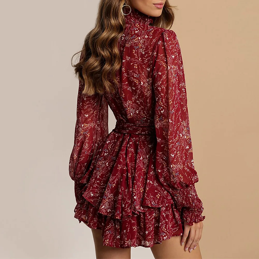 Chiffon Ruffles Floral Print Dresses