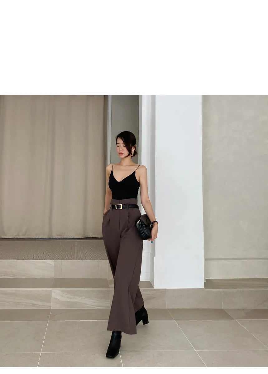 Chic Retro Lapel ort One Button Suit Jaet High Waist Wide Leg Pants