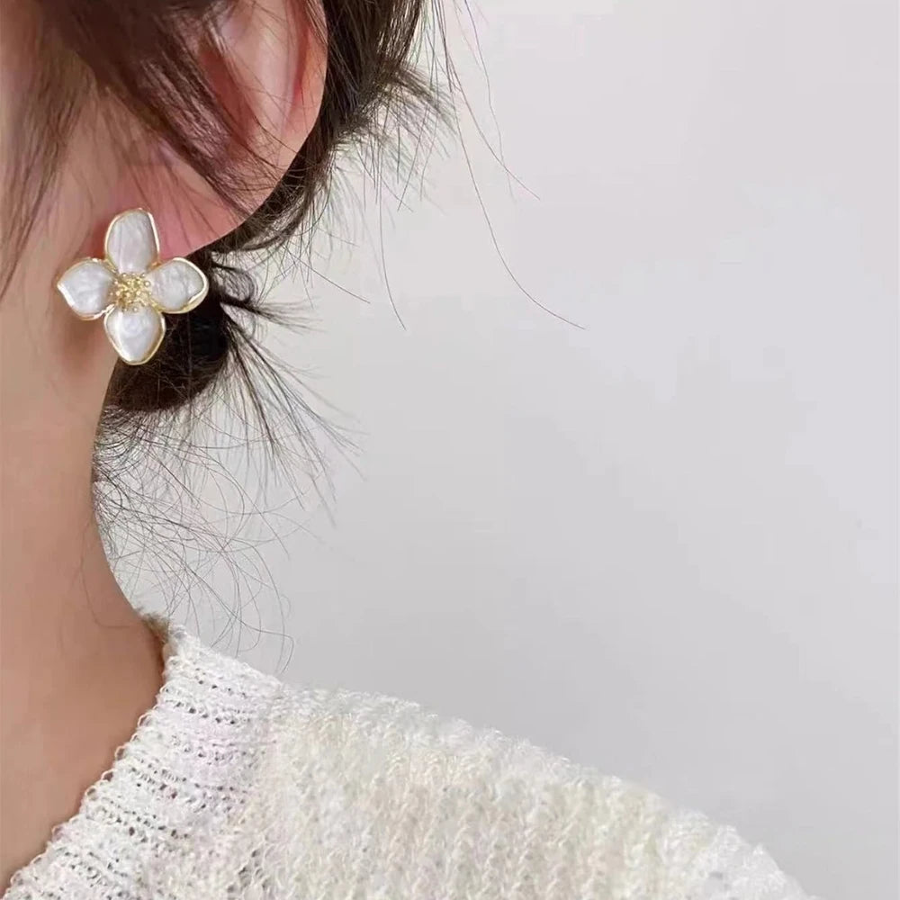 Hibiscus Flower Dropped Glaze Stud Earrings