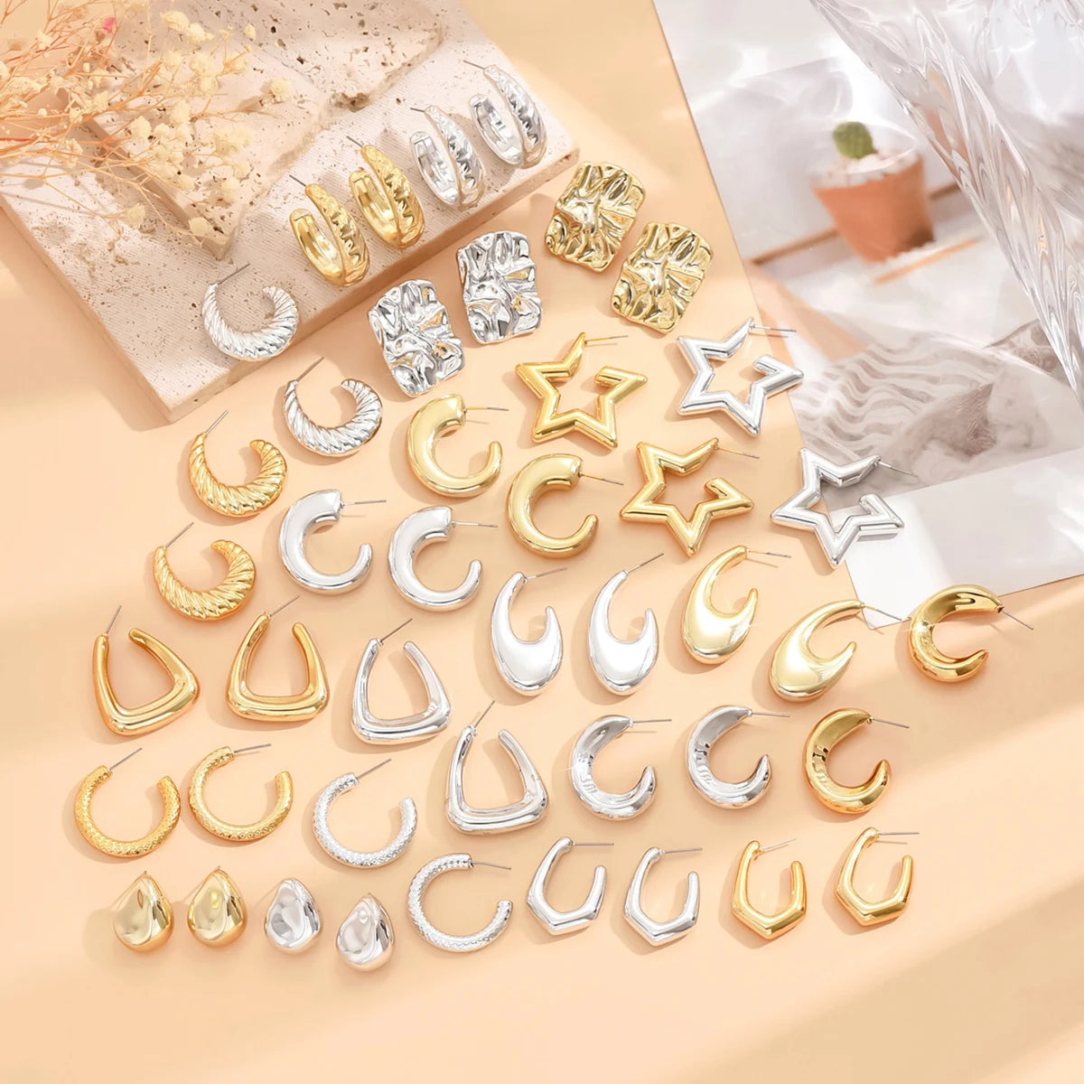 Geometric Irregular Metallic Earrings