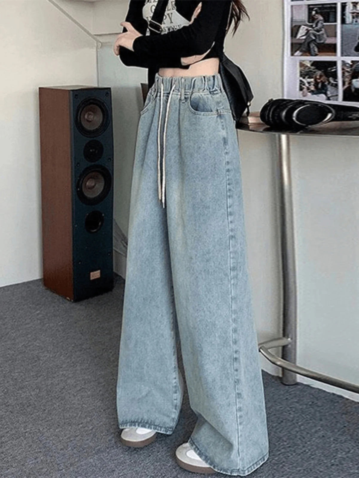 High-Waist Wide Leg Light Blue Jeans