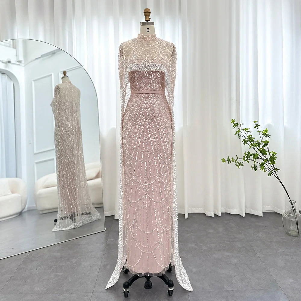 Sharon Said Luxury Pearls Dubai Champagne Evening Dresses
