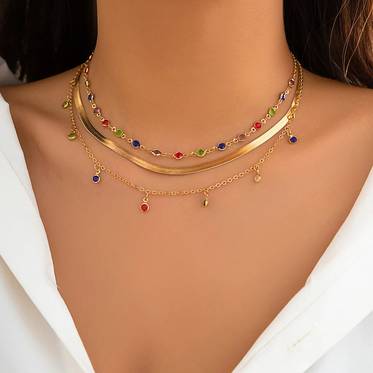 Boho Gold Multi-Layer Crystal Necklace