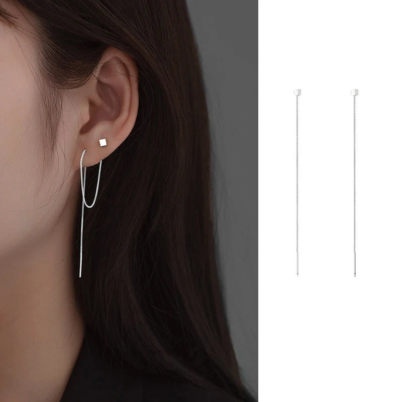 S925 Silver Star Line Tassel Earrings