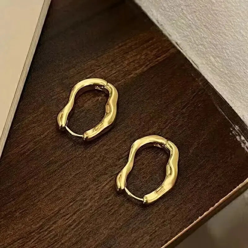 Gold Metallic Geometric Hoop Earrings
