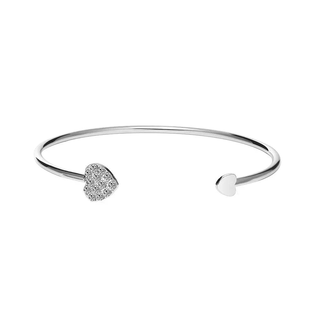 Minimalist Lucky 8 Rhinestone Heart Cuff Bracelet Set