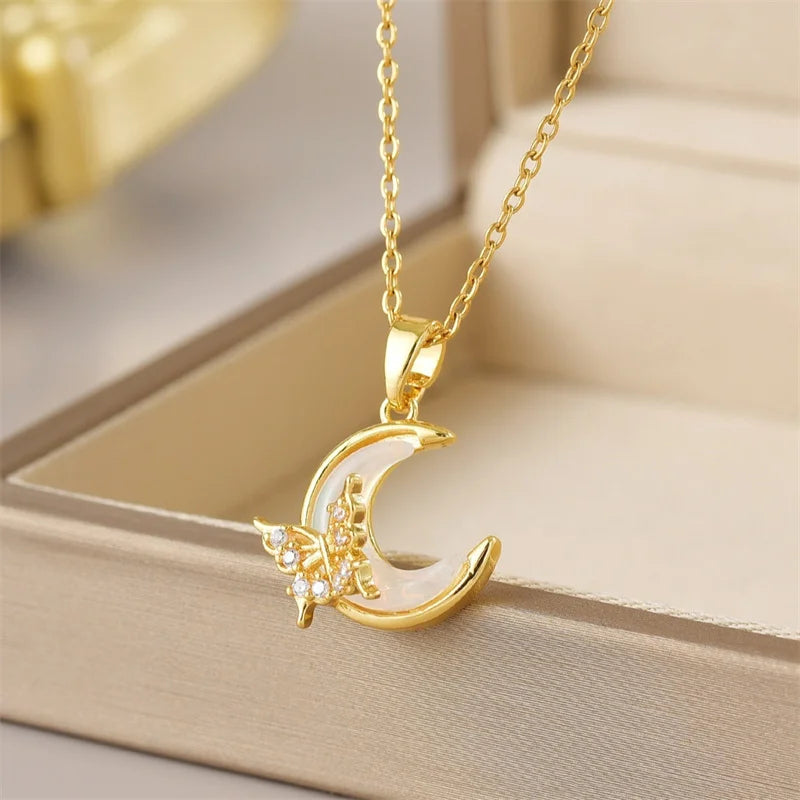 Zircon Butterfly Tassel Choker Necklace
