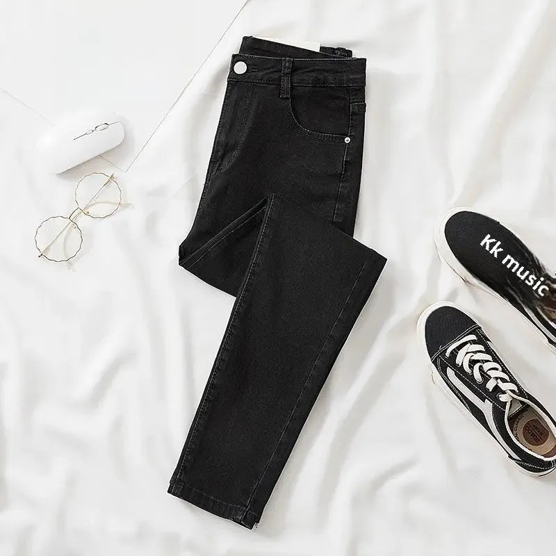 Black Grey Slimming Cropped Jeans