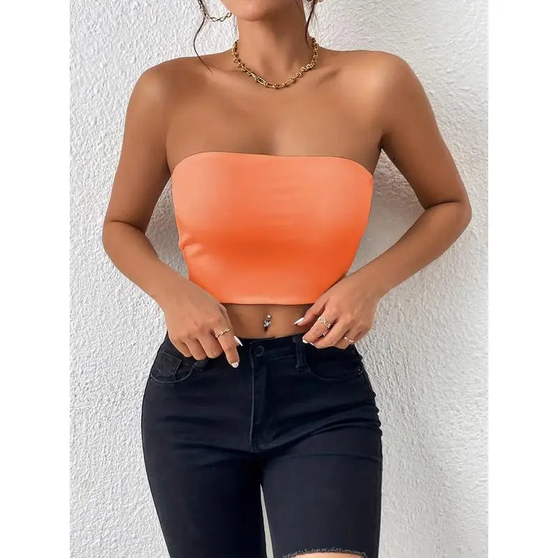 Sexy Crop Top Strap Vest One-Piece Outerwear Women's Clothing ort Length Color Pure Sle Trendy Element Strap
