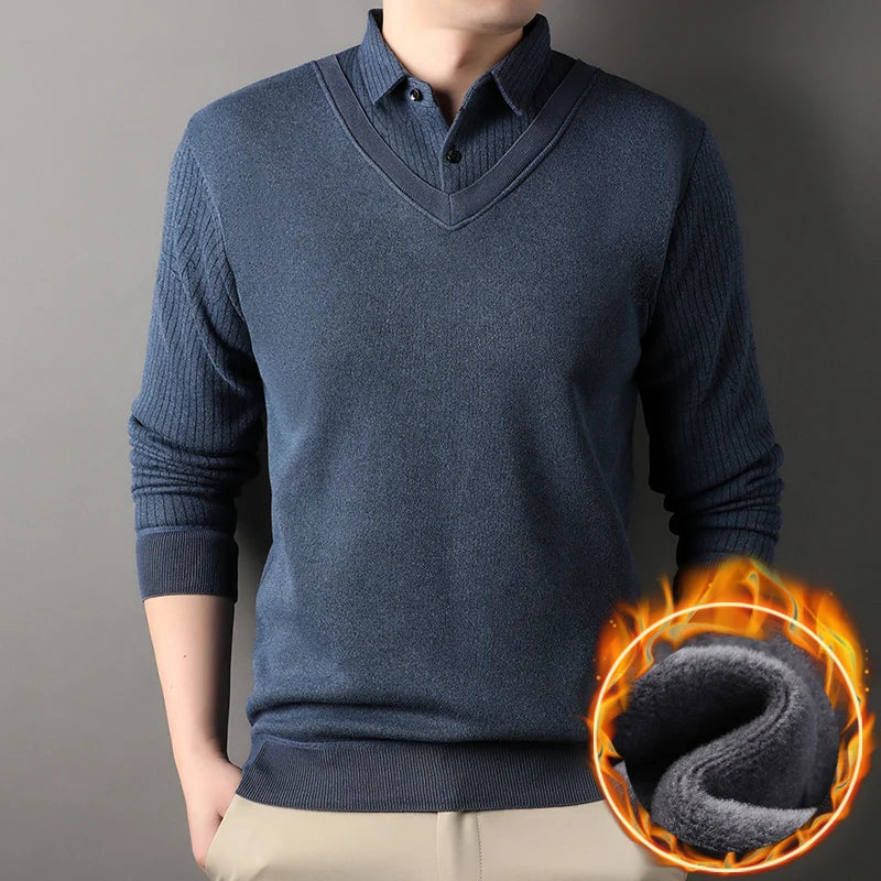 Men's Plaid Fleece Pullover Sweater