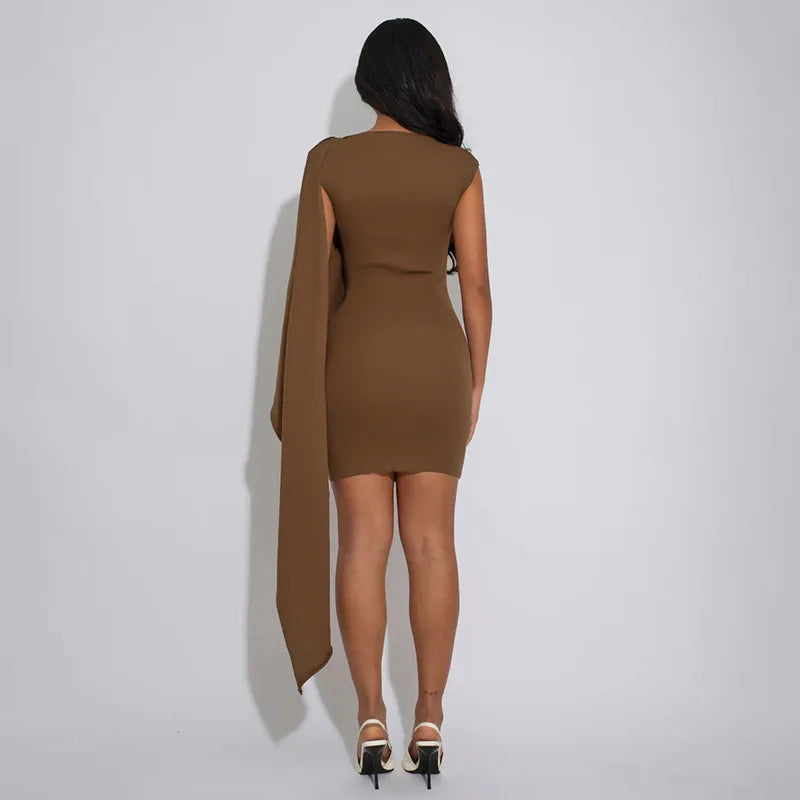 Women's Slim Fit Short Dress Long Sleeve Ruffle Cape Casual Winter Party