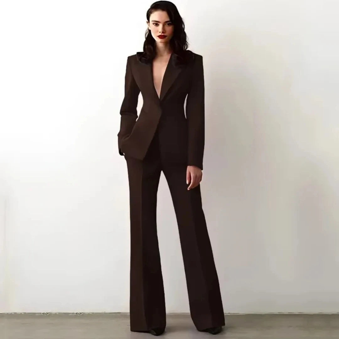 Women Suit 2 Pieces Red Single Button Solid Slim For Wedding Business Work Office Daily Commute Casual Set Blazer And Pants