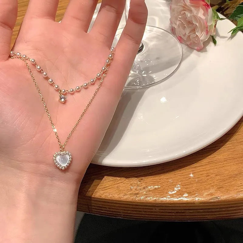 Double Love Pendant Multi-Layer Necklace