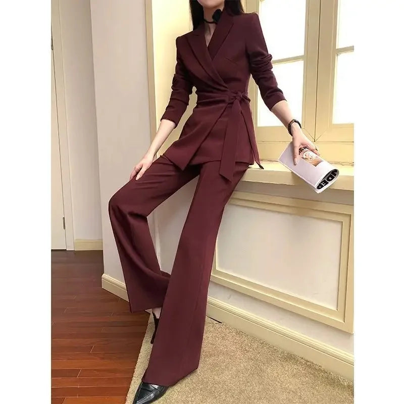 Ankela Red Suit Set Women's Spring Autumn New Butterfly Knot Popular This Year Casual Style Fashionable Chinese Style Suit