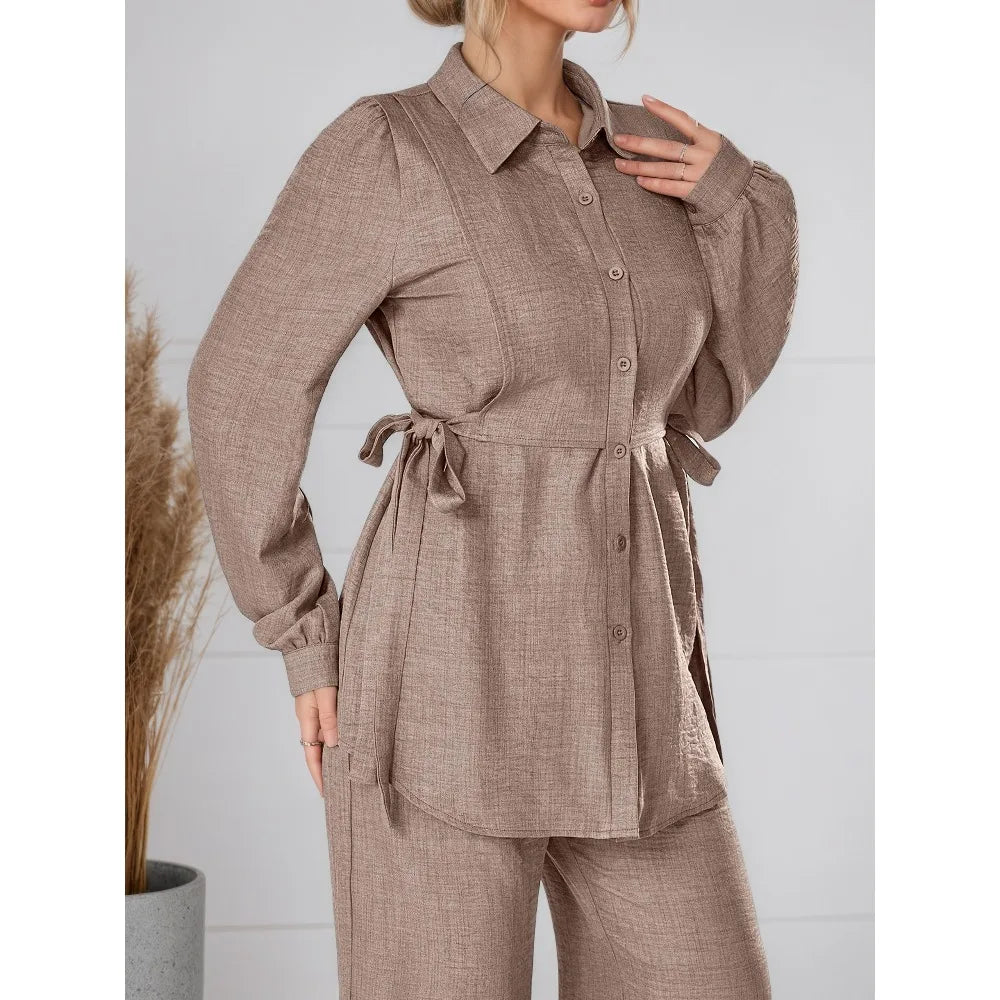 A large-sized women's suit elegant and casual long-sleeved top and loose pants and a loose fit for commuting and office work