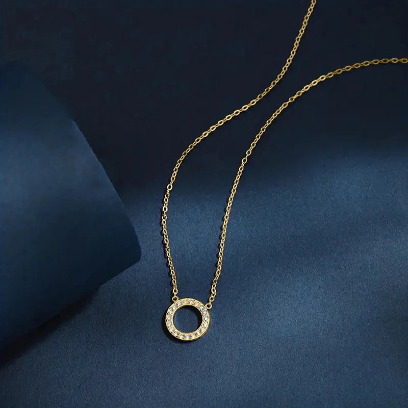 Simple Circle Pendant Necklace with Cubic Zircon